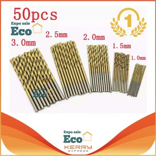 Alitech ชุดดอกสว่านขนาดเล็ก ไฮสปีด HSS เคลือบไทเทเนี่ยม ขนาด 1-3 mm 50 ชิ้น (Gold)