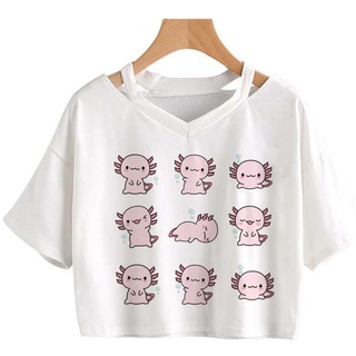 Axolotl เสื้อยืดลําลอง แขนสั้น พิมพ์ลายอนิเมะ สไตล์วินเทจ สําหรับผู้ชาย y2k y2k