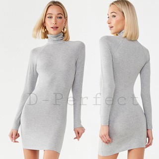 F21 Turtleneck Mini Dress  เดรสสั้นคอเต่า แขนยาว ทรงรัดรูป เนื้อผ้าโพลี่เอสเตอร์ ผ้ายืดหยุ่น เนื้อผ้าไม่หนามาก