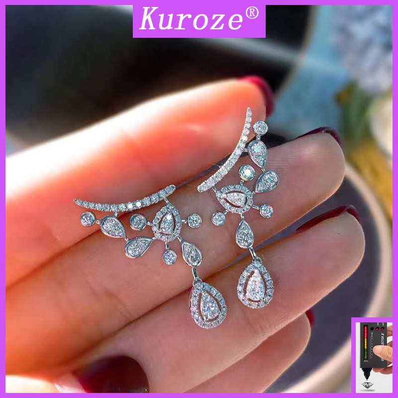 Kuroze แฟชั่นหรูหรา Pt950 Platinum ต่างหูสําหรับผู้หญิง Moissanite