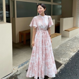 (ลด45.- โค้ด WYRNK )พร้อมส่ง! chiffon graphic dress🥫🥪 C3530 เดรสยาวชีฟอง เดรสมินิมอล