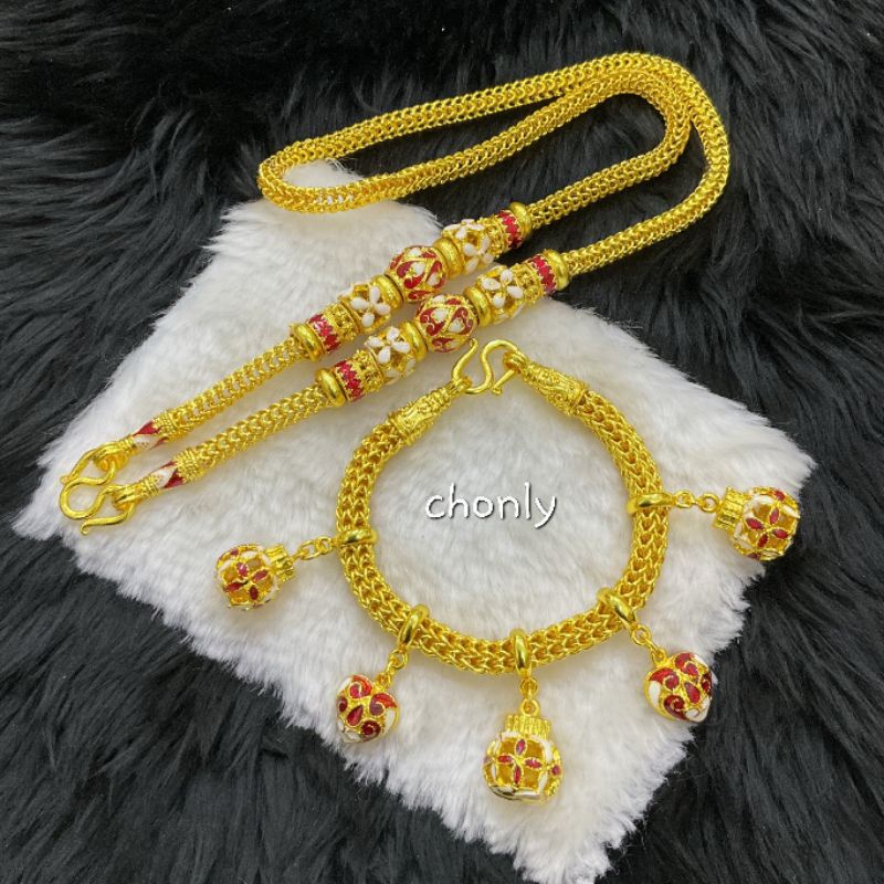 สร้อยคอ5บาท ข้อมือ2-3บาท มีแยกขายงานลงยาสุโขทัยสีแดงสวย ลายชนร้านทอง คล้ายจริvทุกจุด ตะขอมีตราปั๊ม