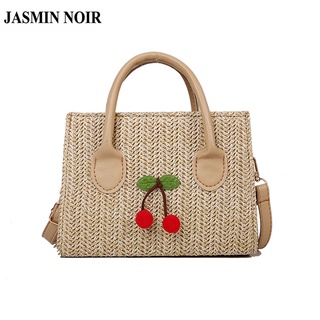 กระเป๋าถือ Jasmin Noir Straw ลายเชอร์รี่น่ารัก สําหรับผู้หญิง