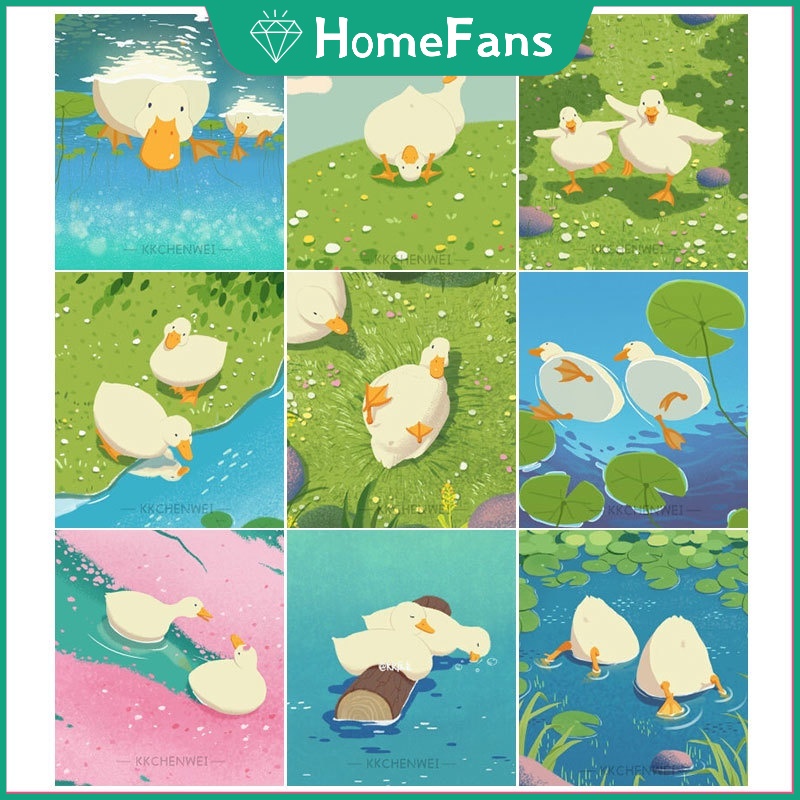 【Hf】จิตรกรรมตกแต่งบ้านหัตถกรรมลายเป็ดน่ารัก 5D ขนาด 30x30 ซม.