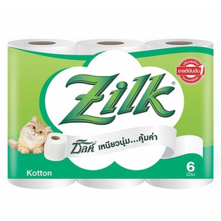 ✨ขายดี✨ ซิลค์ คอตตอน กระดาษทิชชู แพ็ค 6 ม้วน ZILK Kotton Tissue Paper Roll Pack 6