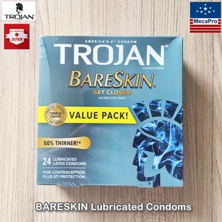 TROJAN™ BARESKIN™ Lubricated Condoms  3, 5,10 or 24 Pieces โทรจัน ถุงยางรุ่นบางเฉียบ ใส่เหมือนไม่ใส่! 52-54mm คอนดอม