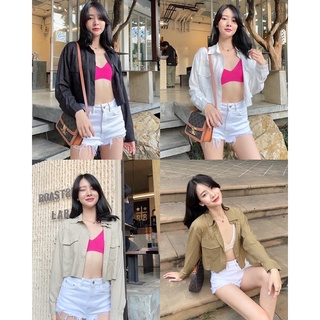 เชิ้ตคร้อป สไตล์เกาหลี ดีเทล กระเป๋าหน้า 2ข้าง ด้านหน้าเย็บลายเส้น มีดีเทลเท่ๆ