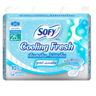 Sofy Cooling Fresh Super Active Slim Sanitary Napkins with Wings Daytime 25 cm.Pack 10 โซฟีคูลลิ่งเฟรชผ้าอนามัยซูเปอร์แอ