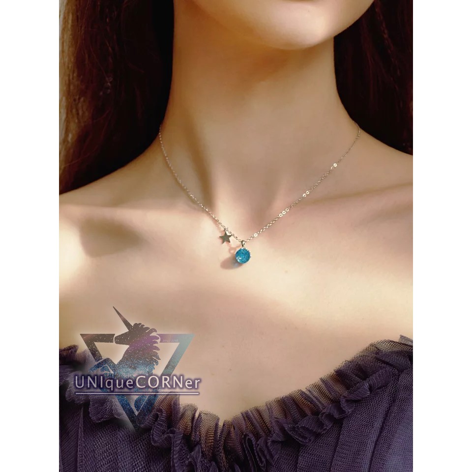 S925 สร้อยคอคริสตัลสีฟ้า