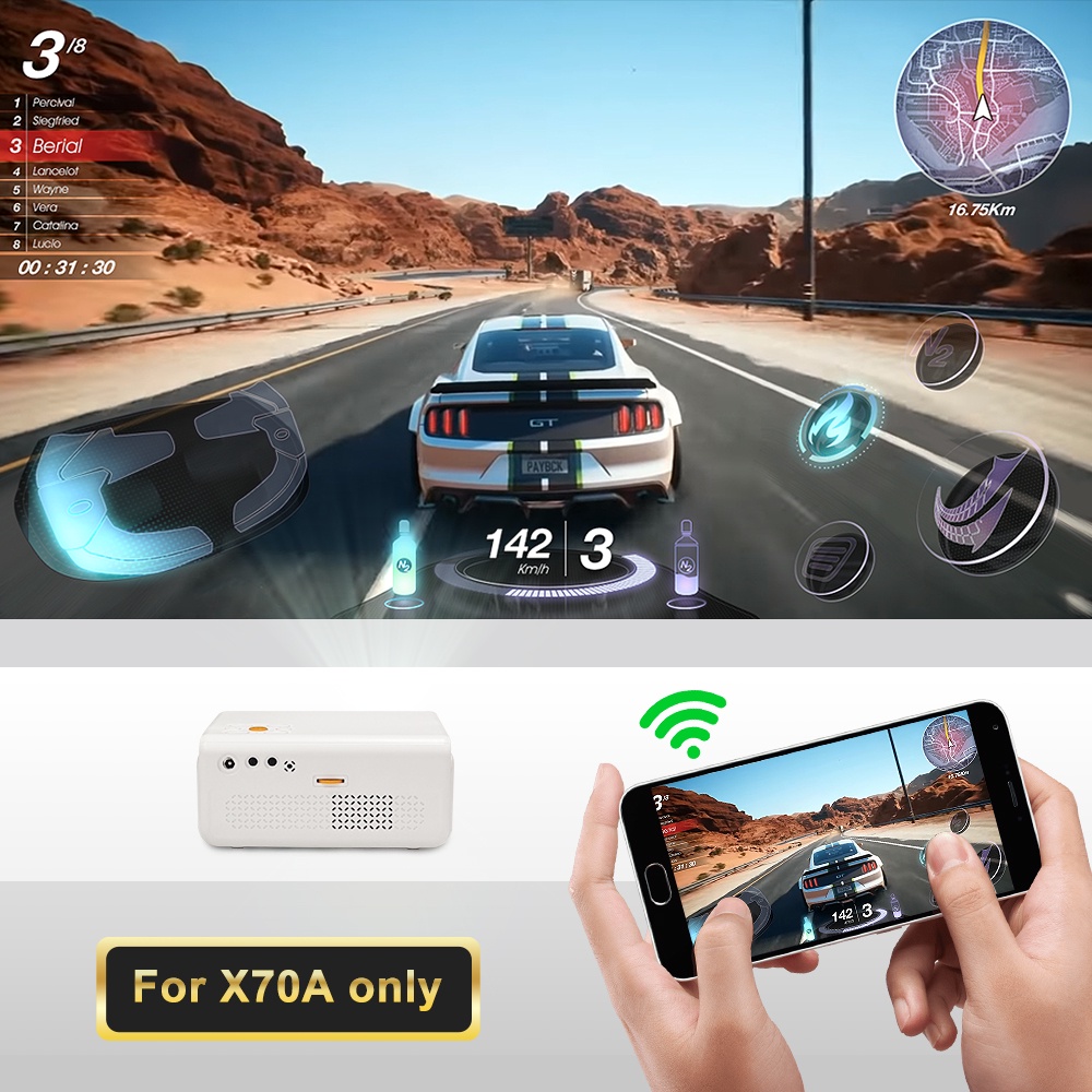 Everycom X70 Mini LED Support 1080P WiFi Projector Pocket Pico Portable ...