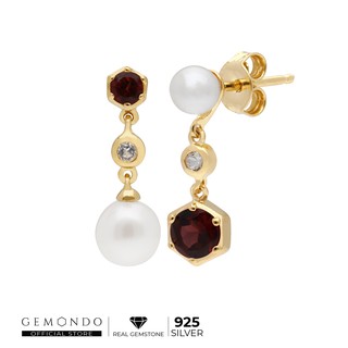 Gemondo ต่างหู 925 เงินแท้ชุบทอง 22K ประดับโกเมน และโทแพซ  ดีไซน์โมเดิร์น : ต่างหูพลอย ต่างหูอัญมณี พลอยแท้