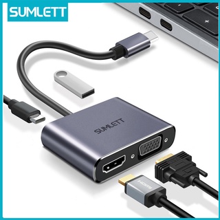 Sumlett Type C ถึง HDMI VGA Adapter, 4 In 1 USB Type C ถึง 4K HDMI/VGA/USB 3.0/USB C PD MultiPort Hub สำหรับ Thunderbolt 3/4, USB4 แล็ปท็อป โทรศัพท์ และแท็บเล็ต