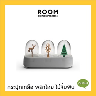 Qualy : Forest Ecology Salt, Pepper &amp; Toothpick Holder - ขวดใส่เกลือและพริกไทย ที่ใส่ไม้จิ้มฟัน พร้อมถาดเก็บ รุ่นป่าไม้