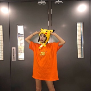 เสื้อoversize สกรีนNew start ข้างหลังเป็นหางปิกาจู🧡🧡