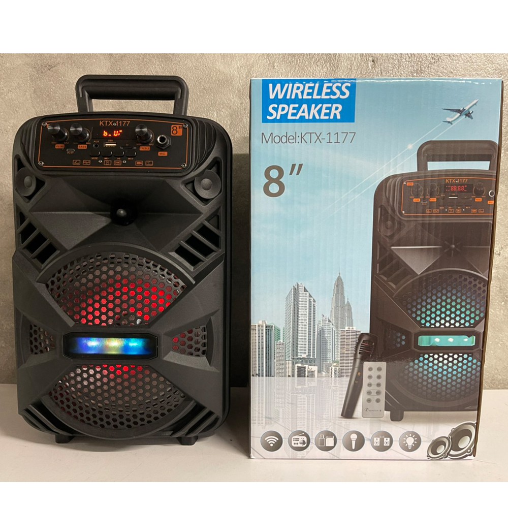KTX-1177 ลำโพงบลูทูธ เบสหนัก ปรับเบสได้ ปรับเสียงแหลมได้ ดอกลำโพง8นิ้ว 20 วัตต์ (แถมฟรี ไมโครโฟน สายชาร์จ รีโมท)