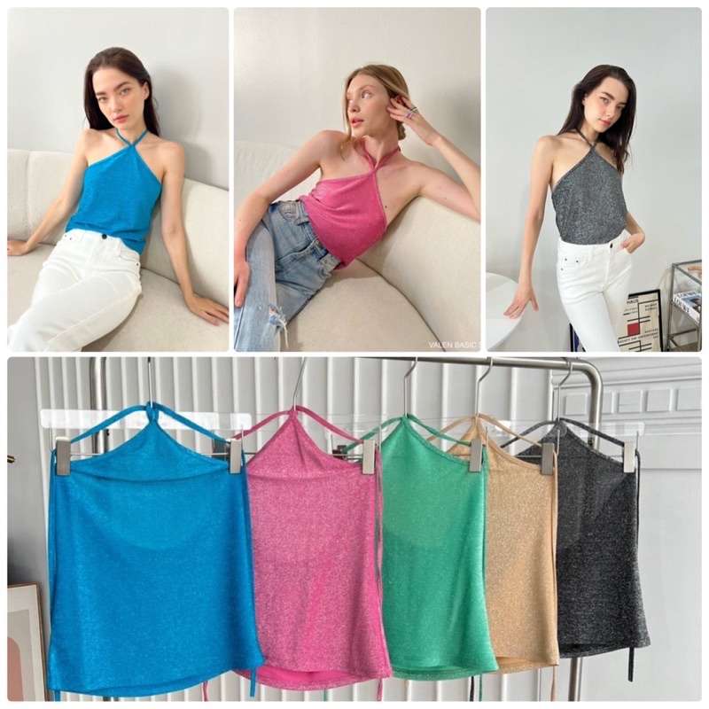 Valen คล้องคอเว้าหลังวิ้งๆ เสื้อคล้องคอกลิตเตอร์ สายเดี่ยวเว้าหลัง งานป้ายวาเลน Valen