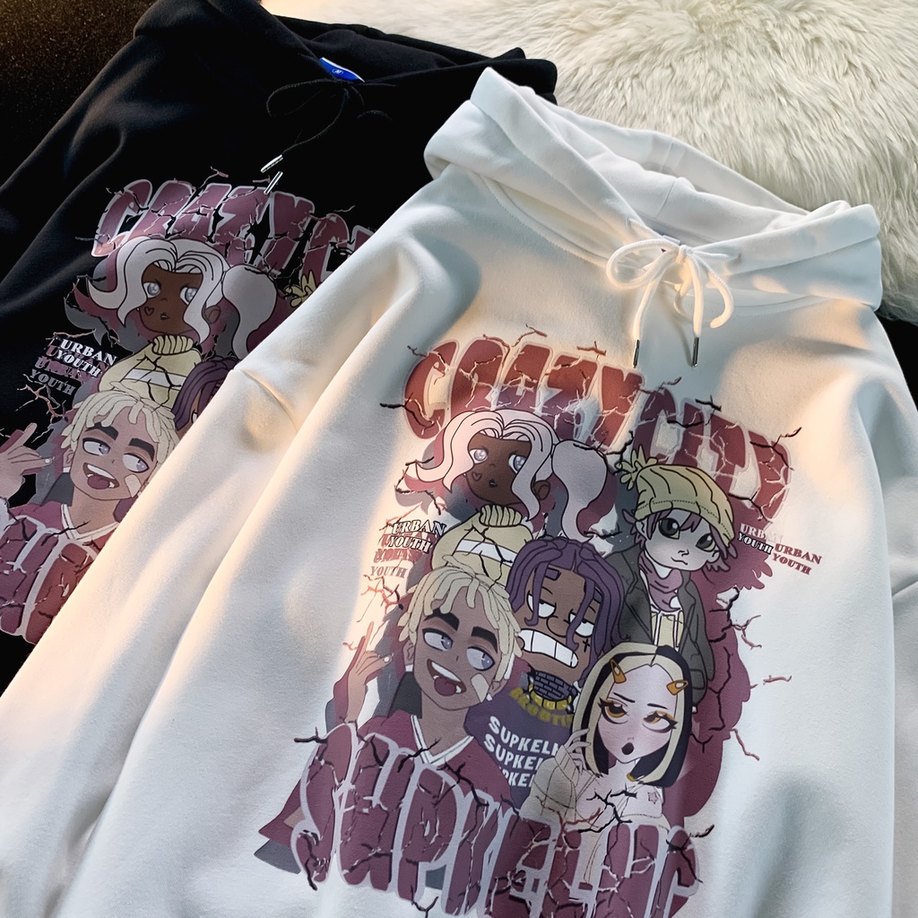 SHINee11 เสื้อกันหนาว มีฮู้ดดี้ โอเวอร์ไซซ์ ลายการ์ตูน อเมริกัน ย้อนยุค เสื้อฮู้ด สไตล์เกาหลี ฮิปฮอป สําหรับผู้หญิง ผู้ชาย คู่รัก