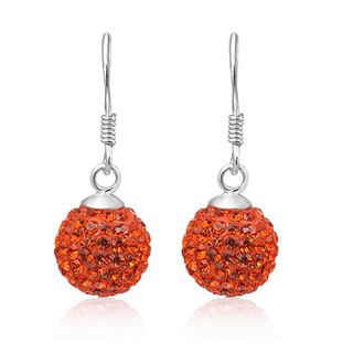 Light Siam Crystal Pave Ball Silver Hook Earrings 925 Sterling Silverลูกบอลคริสตัลแบบห่วงตะขอสีส้มเงินแท้925