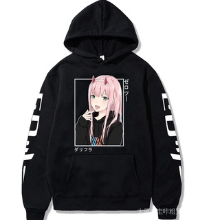 เสื้อกันหนาวลําลอง มีฮู้ด ลายการ์ตูนอนิเมะ Darling In The Franxx Zero Two Harajuku สไตล์สตรีท สําหรับผู้ชาย และผู้หญิง