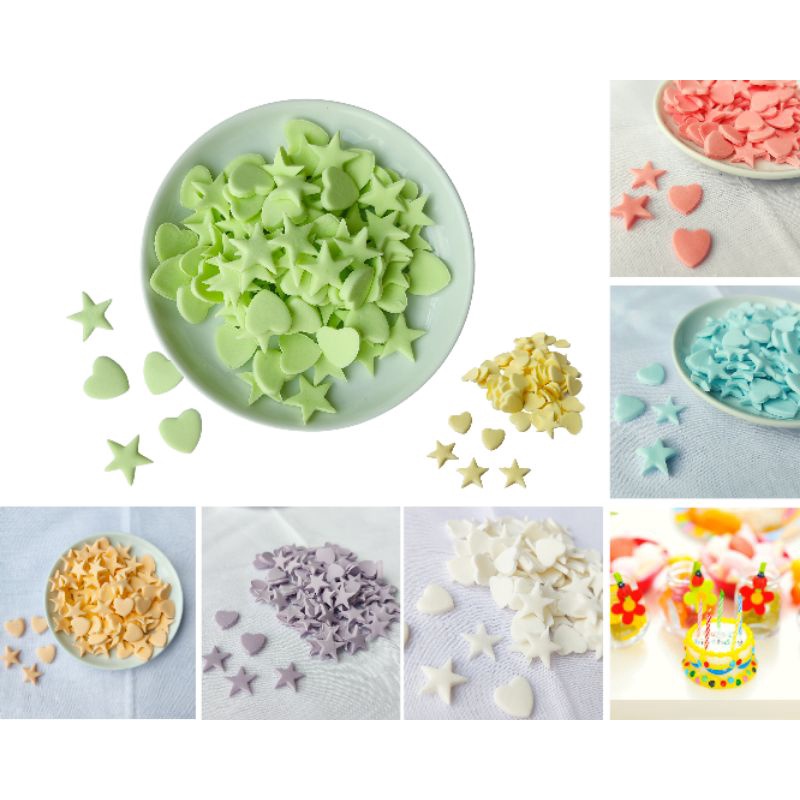 กัมเพส สีพาสเทล รูปดาวและหัวใจ คละรวม ตกแต่งหน้าเค้ก ตกแต่งคัพเค้ก