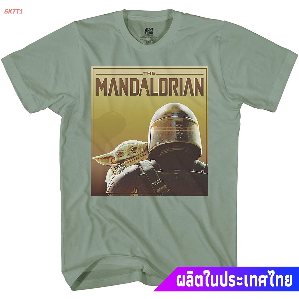 ผ้าฝ้ายแท้เสื้อยืดยอดนิยม STAR WARS Child Over Shoulder Mandalorian Baby Yoda Adult Tee Graphic T-Shirt For Men Tshirt S