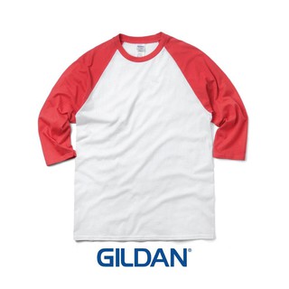 เสื้อไหล่สโลปแขนสามส่วน สีตัวขาว-แขนสีแดง