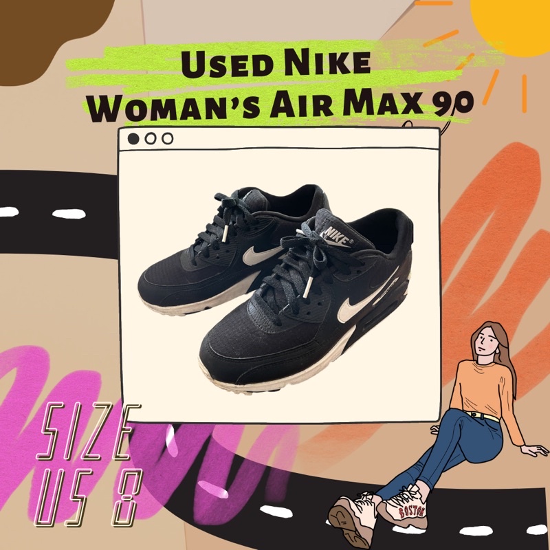 [USED] NIKE Woman’s Air Max 90 Black Size US 8 แท้ 💯%