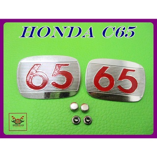 HONDA C65 SIDE COVER LOGO "ALUMINIUM" RH&amp;LH SET // โลโก้ฝากกระเป๋าข้าง HONDA C65 อลูมิเนียม อักษรสีแดง สินค้าคุณภาพดี