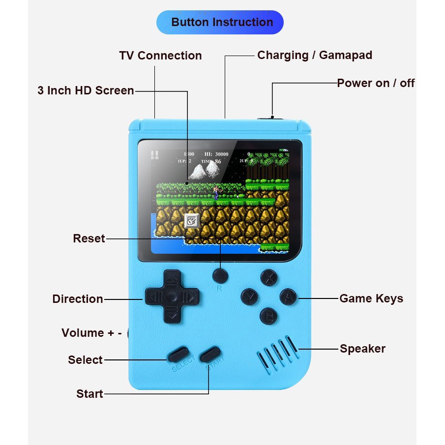 500 in 1 Retro ortable Mini Handheld Video Game Console 3.0 inch LCD ...