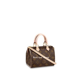 Louis Vuitton / แบบใหม่ / กระเป๋า LV / กระเป๋าถือ NANO SPEEDY / กระเป๋าสะพายสุภาพสตรี / ผ้าใบ Monogram / ของแท้ 100%