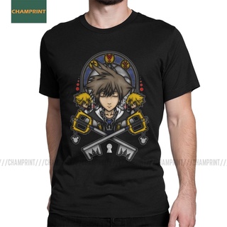 Tshirtคอลูกเรือcrew neckเสื้อยืดลําลอง ผ้าฝ้าย 100% แขนสั้น พิมพ์ลาย Rebirth Kingdom Hearts Sora Game Square Enix Keybla