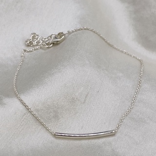 Dainty Curved Bar Chain Bracelet, 925 Sterling Silver Bracelet B0029 | สร้อยข้อมือ เงินแท้