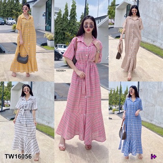 TwinsShopVip💗พร้อมส่ง TW16056 เดรสเชิ้ตชายระบายลายสก็อต Plaid striped shirt dress