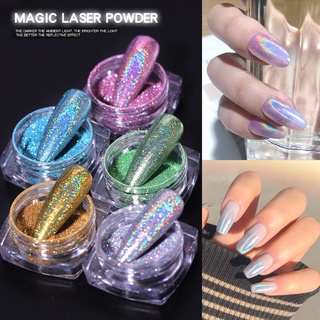 ผงกลิตเตอร์โฮโลแกรม สําหรับตกแต่งเล็บ DIY Shinny Laser Nail Dust Mirror Effect