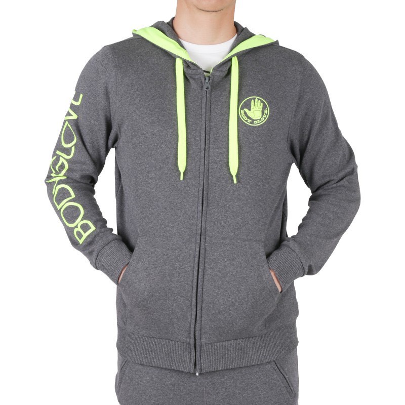 เสื่อบอดี้โกลฟ เสื้อฮู้ดแขนยาว BODY GLOVE Sport Casual Interlock Hoodies สีเทาเข้ม (Limited) L เก็บเ
