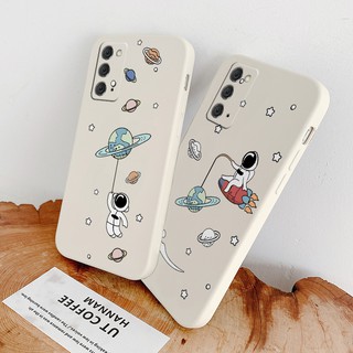 เคสโทรศัพท์นักบินอวกาศ Liquid Silicone Case For Samsung Galaxy A71 A51 4G A21S A31 A41 Shockproof Camera Lens Protection Soft Phone Back Cover เคสมือถือ