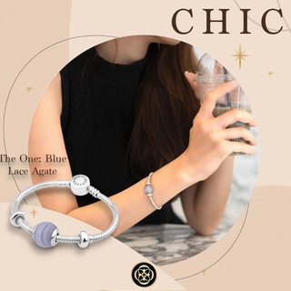 Cheevitwufu Silver Bracelet with Blue Lace Agate Charm and Stoppers สร้อยข้อมือเงินพร้อมชาร์มหินบูลเลซอาเกตแท้และสต็อปเป