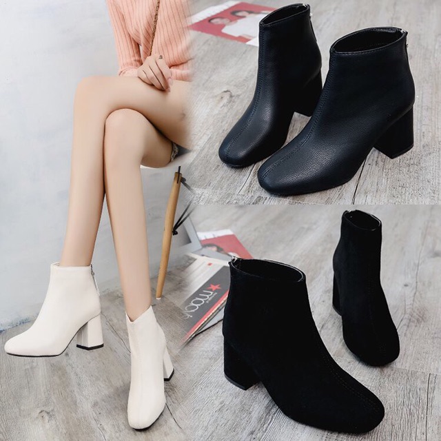 Chole G:Nina Steb Short Boots รองเท้าบูทหนังส้นสูง  รองเท้าบูทหุ้มข้อ ส้นสูง 2.5นิ้ว(SH0035)