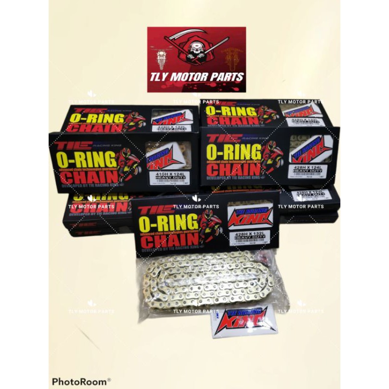 TIE RACING O-RING CHAIN SPOKET RANTAI GOLD COLOUR HEAVY DUTY(428Hx124L)/(428 x132L)/(415x124L)RXZ/Y1