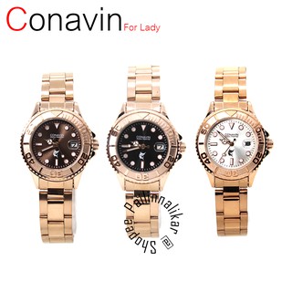 Conavin Watch (Yacht) นาฬิกาสุภาพสตรี สายและตัวเรือน Stainless Steel (Rose Gold) ระบบเข็ม มีวันที่