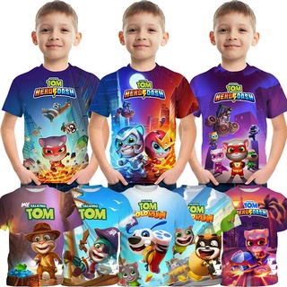 เสื้อยืดแขนสั้น พิมพ์ลายการ์ตูน My Talking Tom แฟชั่นฤดูร้อน สําหรับเด็กผู้ชาย