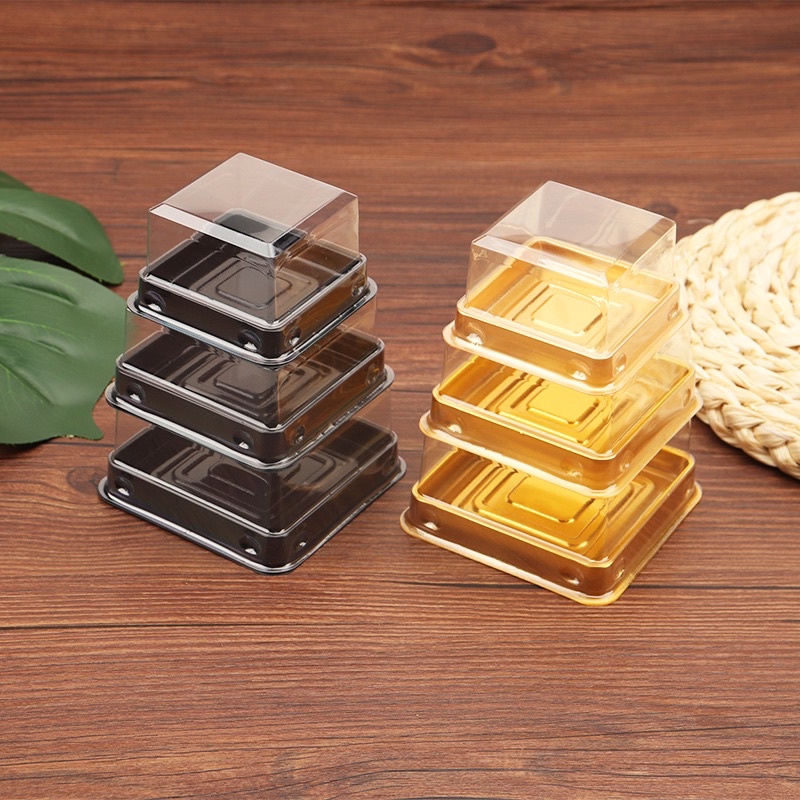พร้อมส่ง (แพ็ค 50 ใบ) กล่องขนมไหว้พระจันทร์ ฐานทอง/ดำ ใส่ทาร์ต