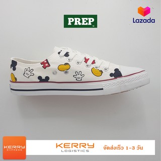 CUSTOM SNEAKER (PREP) รองเท้าผ้าใบผู้ชาย สีขาวเส้นแดง HANDMADE 100% ทรงยอดนิยม (คอนเวิรส)แฟชั่น มีทั้งชาย-หญิง
