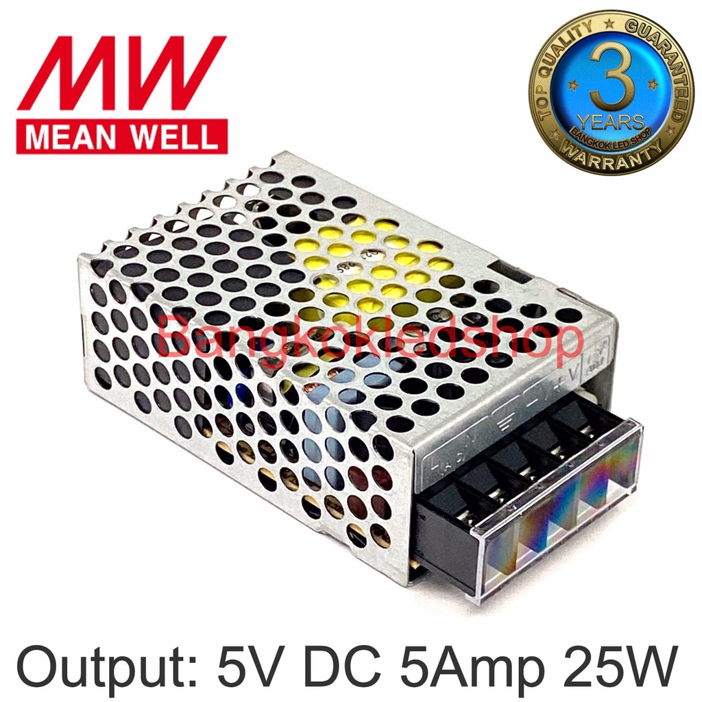 สวิตซ์ชิ่งพาวเวอร์ซัพพลาย RS-25-5  5A 5V 25W POWER SUPPLY MEAN WELL  ยี่ห้อมีนเวล หม้อแปลงสำหรับแอลอีดี รุ่นตะแกรง ราคา ถูกที่สุด ดีลบีเคเค แกลเลอรีภาพที่ 2