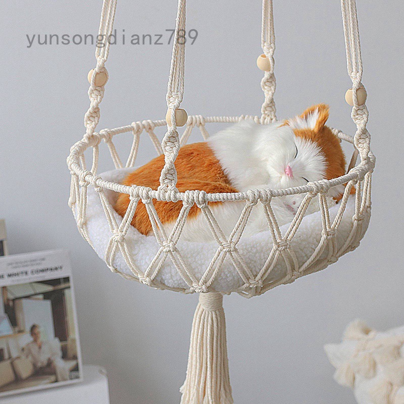Macrame Cat Net Style Boho Kitty Hanging Bed Swing Pet Sleeping Cat Bed