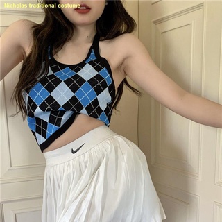 คะนอง🍬🍬Lingge halter เสื้อถักผู้หญิง 2021 ใหม่เสื้อนอกสั้น suspender top