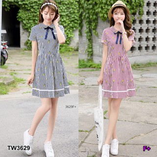 TwinsShopVip💗พร้อมส่ง TW3629 มินิเดรสริ้วลายสัปะรด