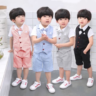 baby suit ชุดสูทเด็กชาย ชุดออกงานสำหรับเด็กชาย สินค้าครบเซท 4 ชิ้น เสื้อเชิ้ต เสื้อกั๊ก กางเกงและหูกระต่าย Y1