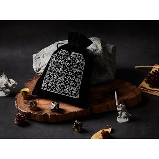 Roll the Dice White on Black Bag (Number 16) | ถุงผ้ากำมะหยี่สำหรับ บอร์ดเกมส์ | Dungeons and Dragons Dice | DnD Dice Se