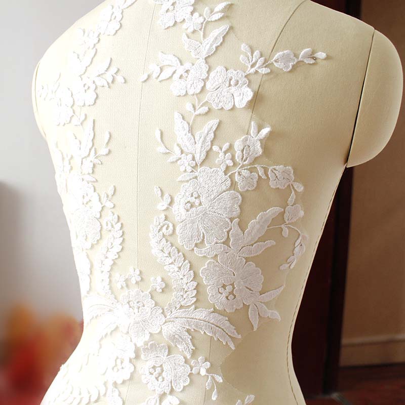 ลูกไม้ฝรั่งเศส Patch Handmade ชุดแต่งงาน Applique DIY เจ้าสาว Headdress สีขาว